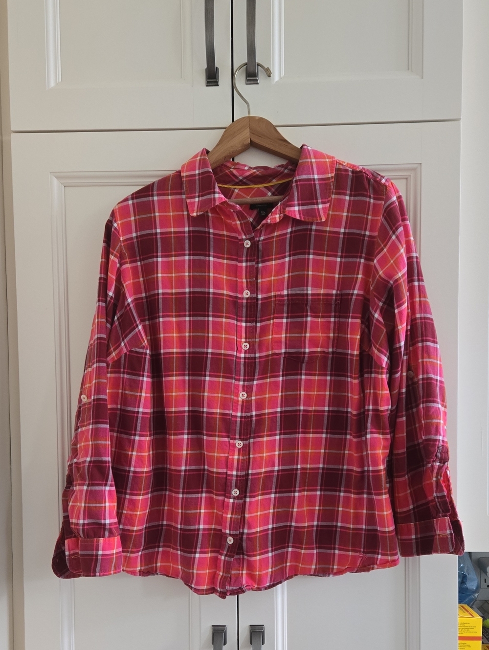 Talbots Red and Pink Plaid Button-Down Shirt, Size 1X Petite
